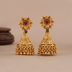 Beautiful plain antique gold plated necklace set with earring