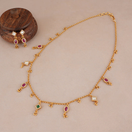 Elegant sleek multicolor stone string necklace set