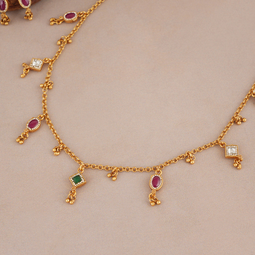 Elegant sleek multicolor stone string necklace set