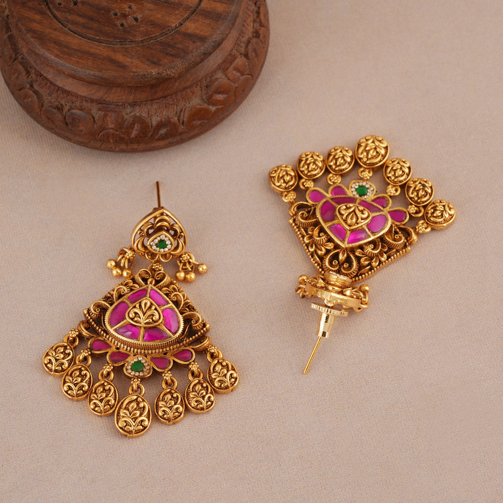 Stunning traditional antique gold ruby stone necklace set