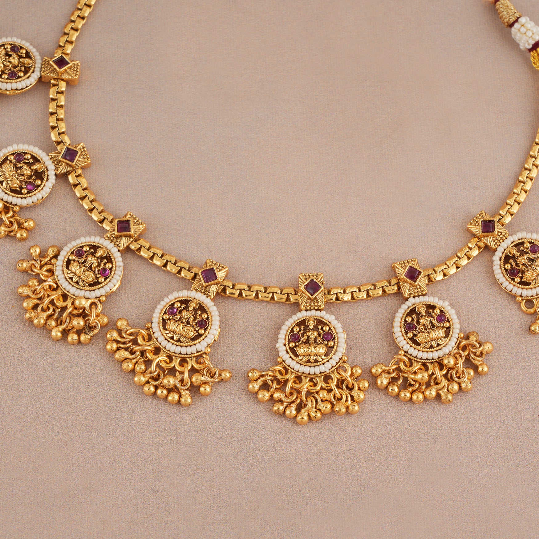 Beautiful traditional maa lakshmi pearl necklace set I Temple Jewellery