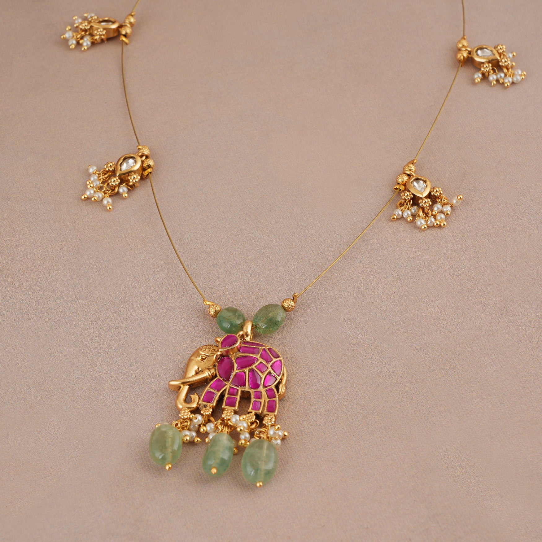Elegant antique gold stone necklace set for women