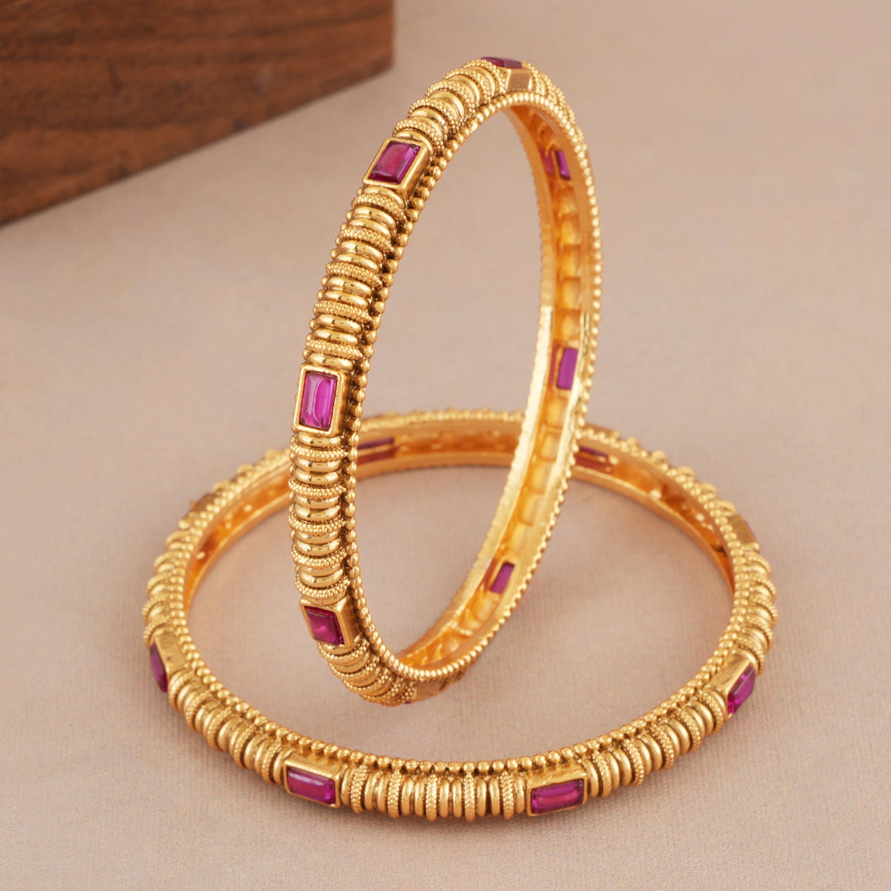 Traditional antique gold ruby bangle set