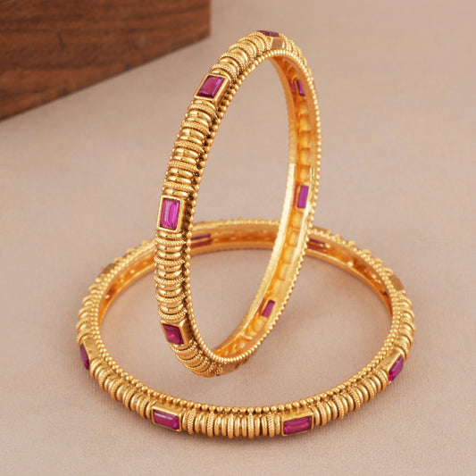 Traditional antique gold ruby bangle set