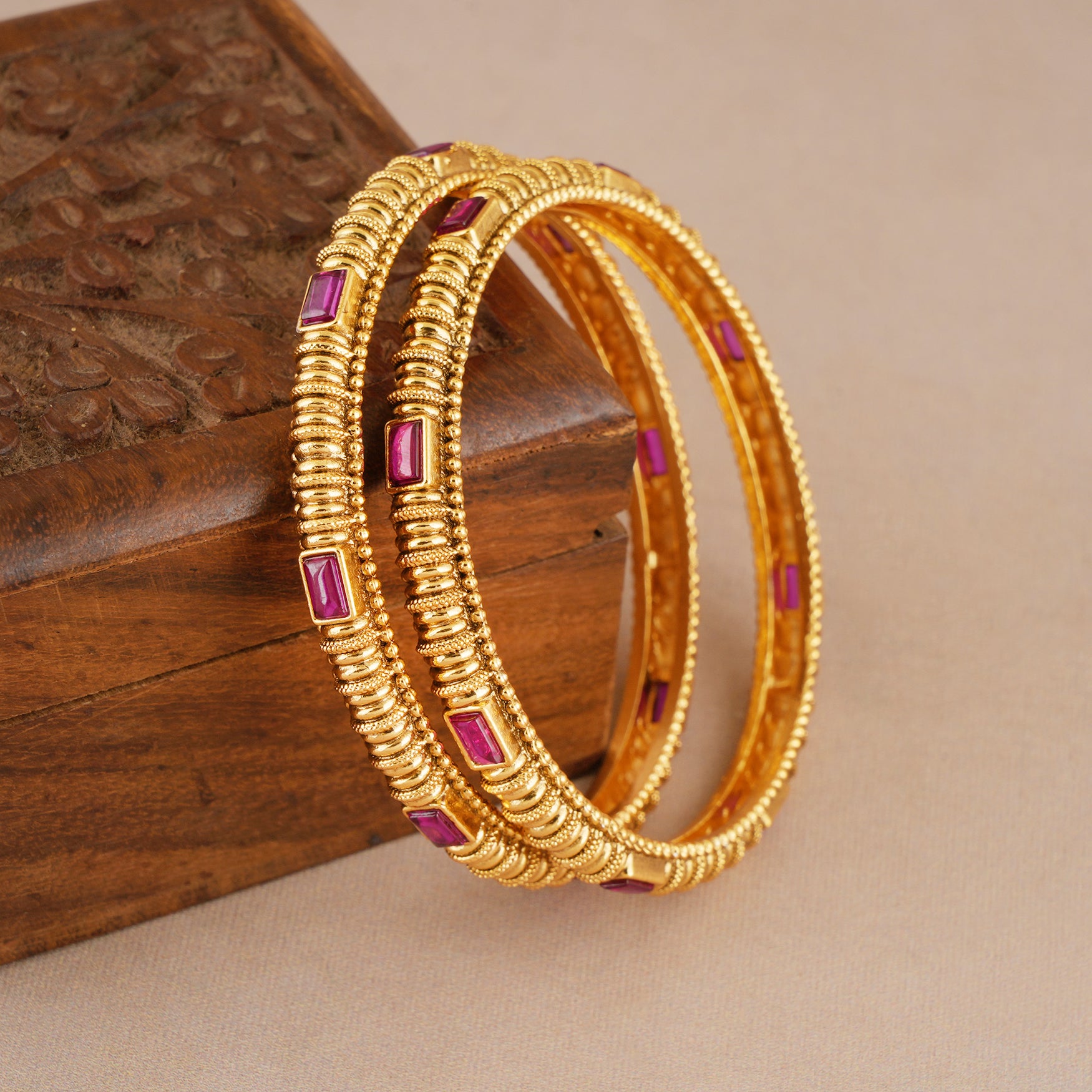 Traditional antique gold ruby bangle set