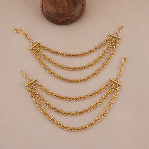 Elegant plain antique gold three layer ear chain