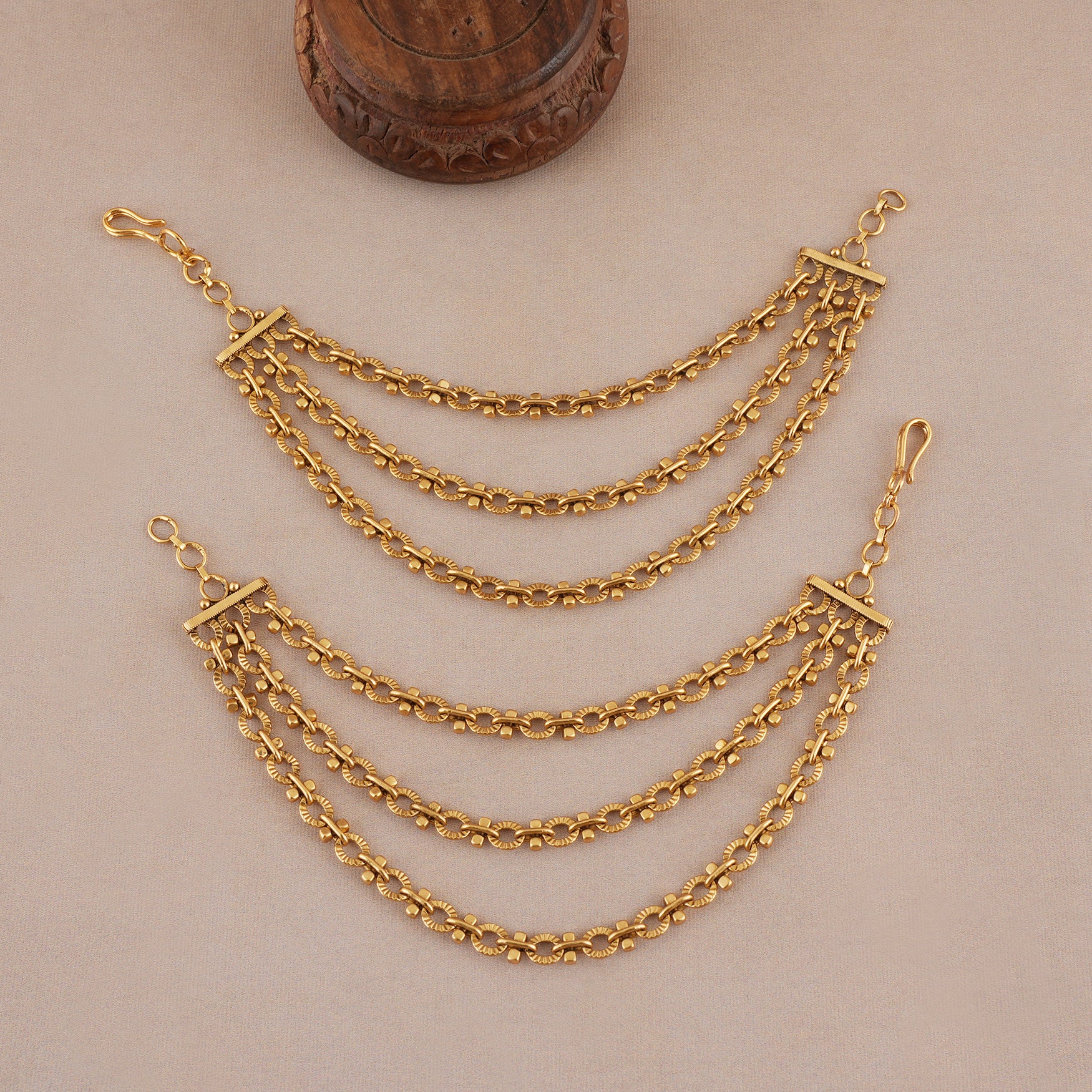 Elegant plain antique gold three layer ear chain