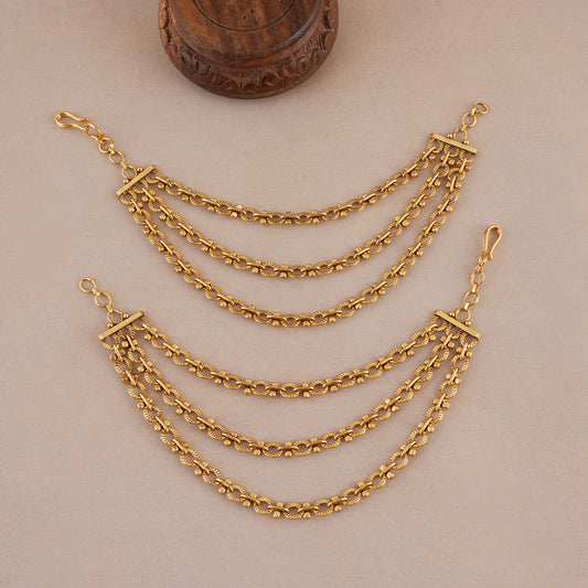 Elegant plain antique gold three layer ear chain