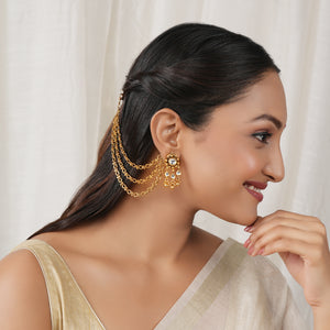 Elegant plain antique gold three layer ear chain