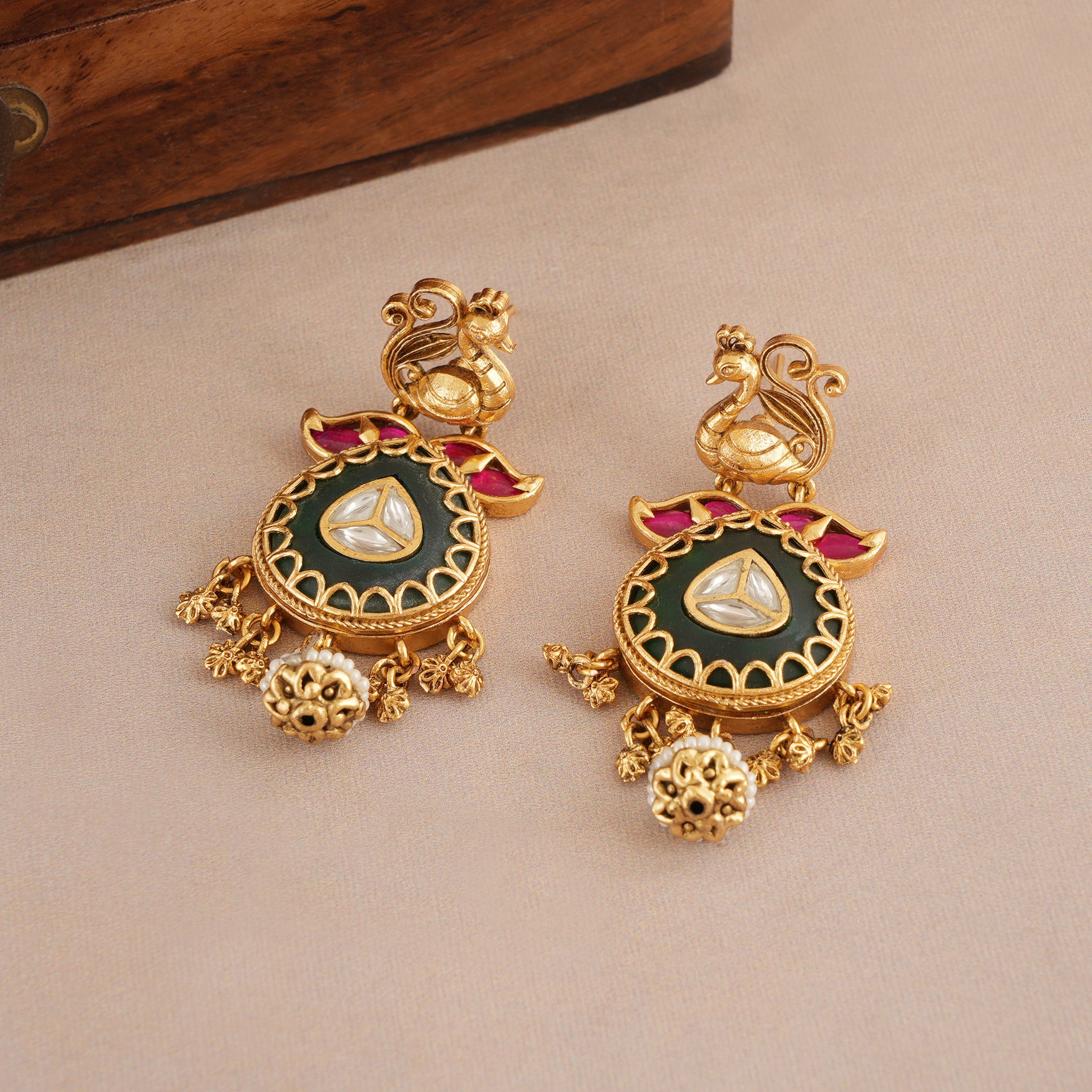 Long rajwadi multicolor stone antique gold necklace set