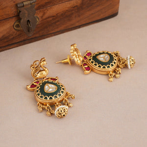 Long rajwadi multicolor stone antique gold necklace set