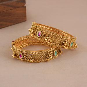 Amazing antique gold stone broad openable bangle set