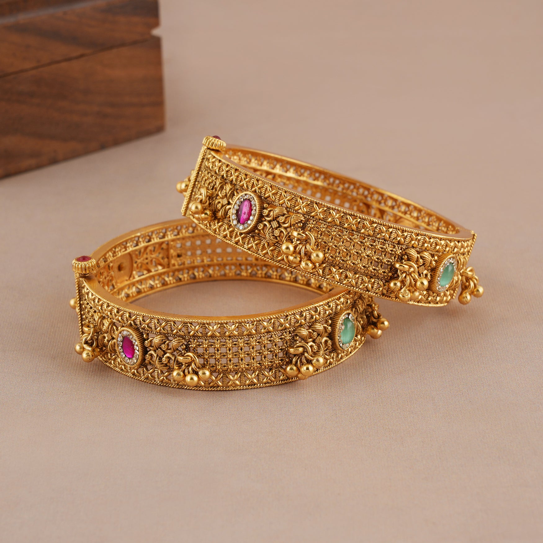 Amazing antique gold stone broad openable bangle set
