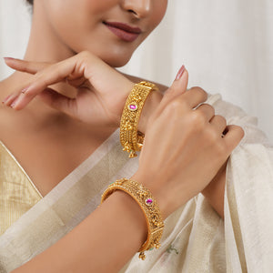 Amazing antique gold stone broad openable bangle set