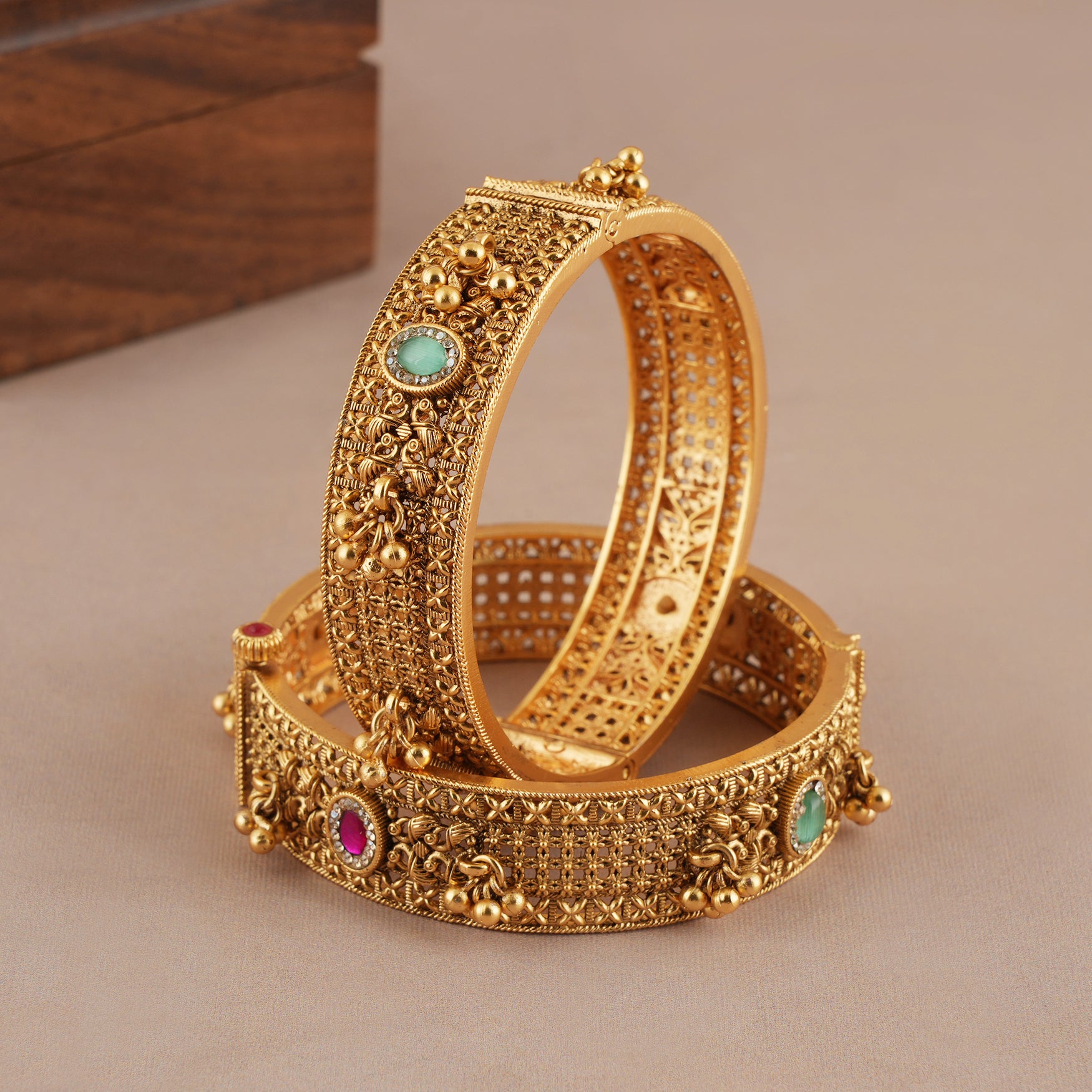 Amazing antique gold stone broad openable bangle set