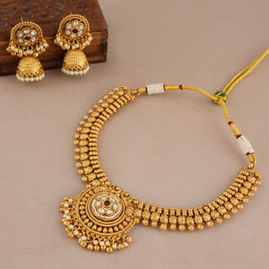 Stunning traditional antique gold floral kundan necklace set