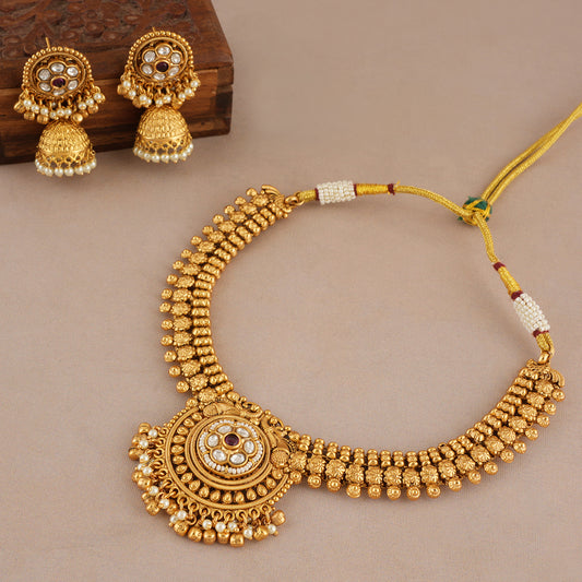 Stunning traditional antique gold floral kundan necklace set