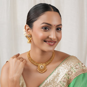 Stunning traditional antique gold floral kundan necklace set