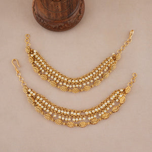 Pearl antique gold three line ear chain