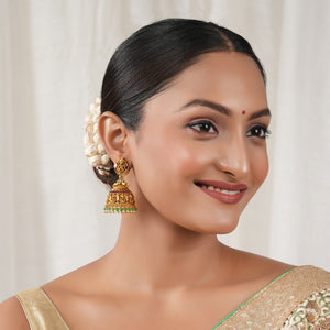 Stone drop antique gold traditional maa lakshmi jhumka earring I Temple jewellery