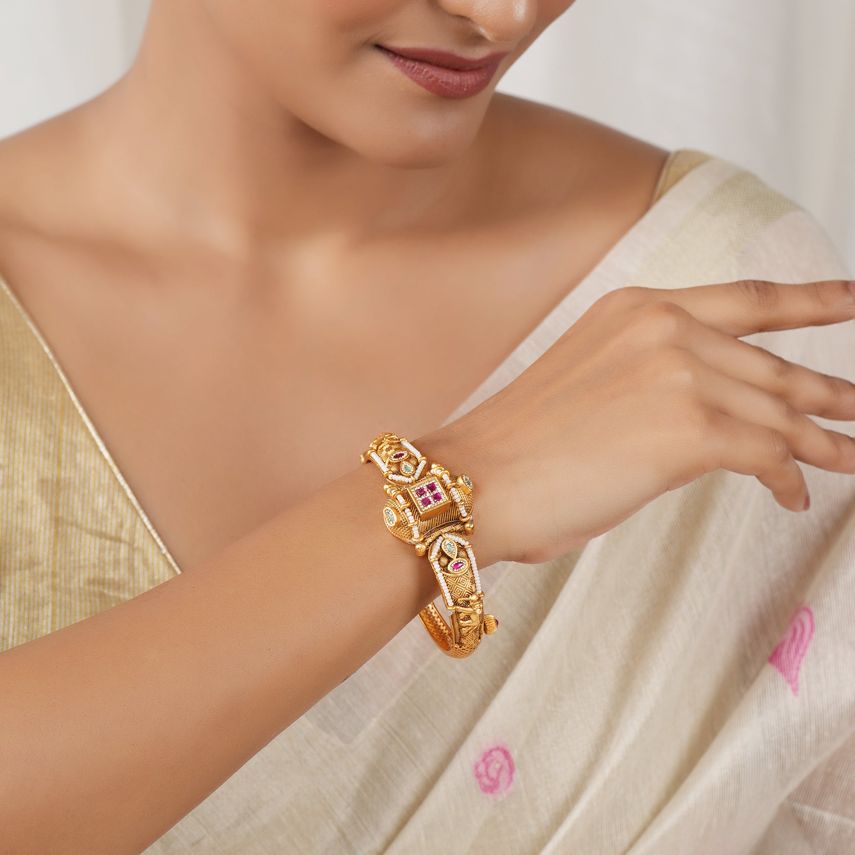 Beautiful antique gold stone openable kada bangle