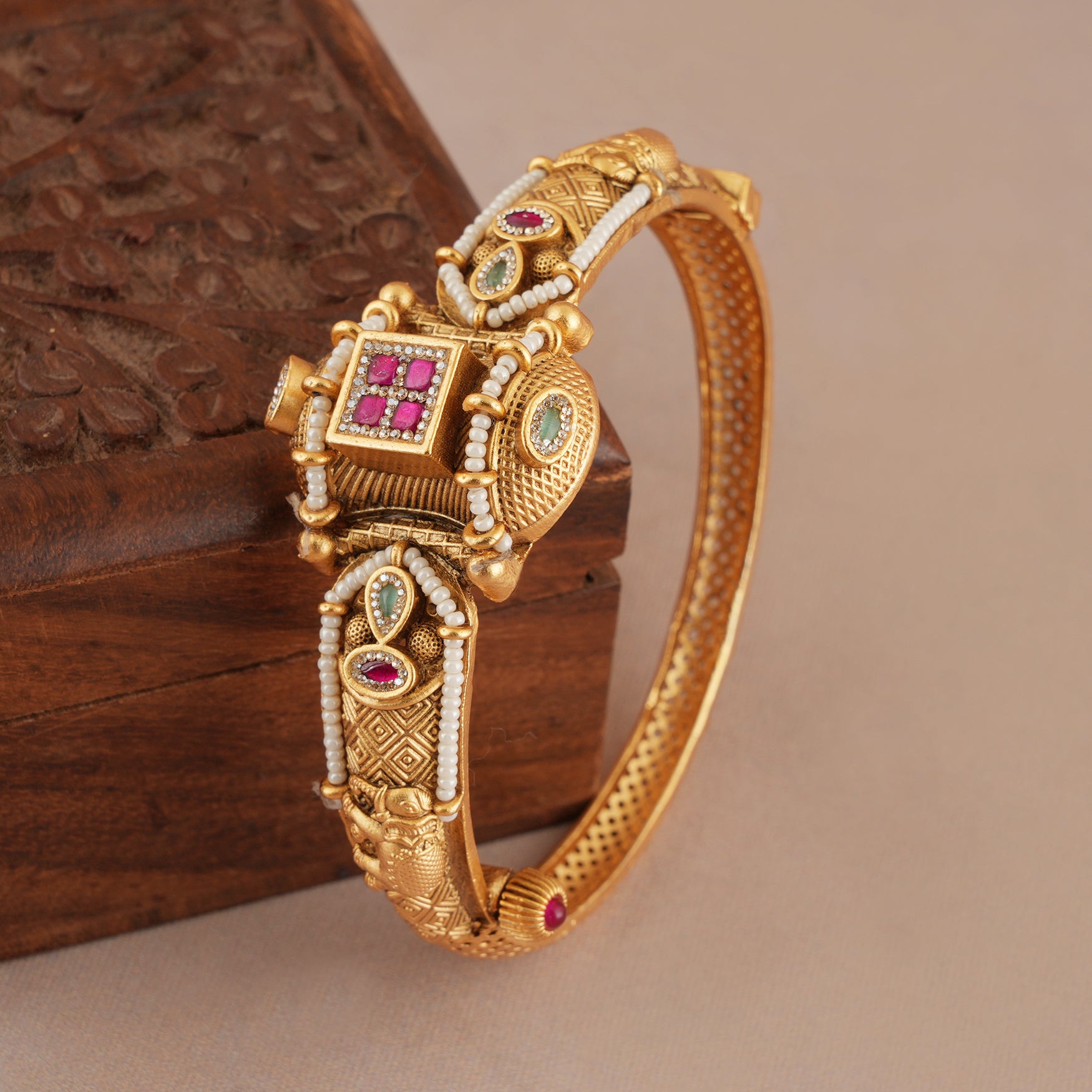 Beautiful antique gold stone openable kada bangle