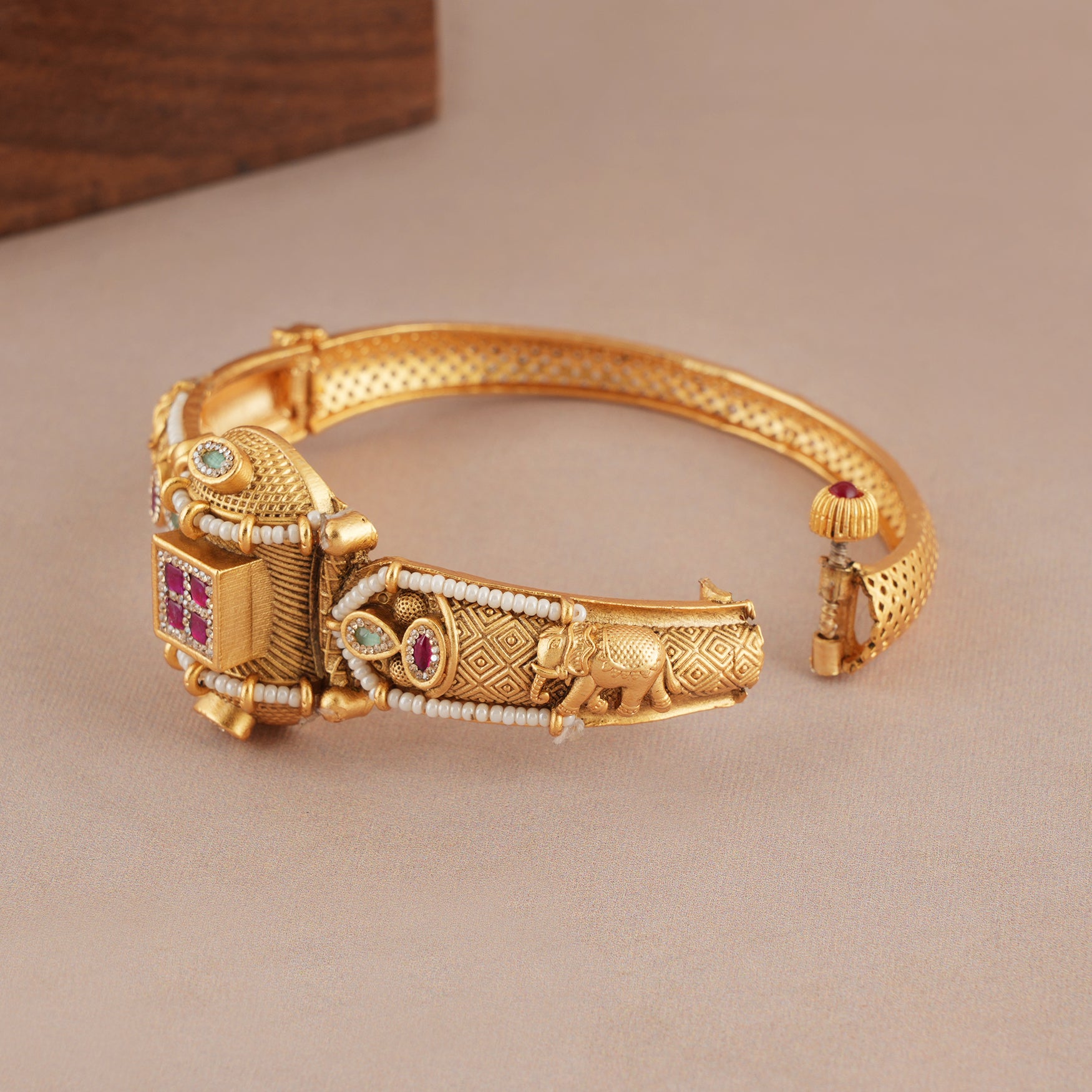 Beautiful antique gold stone openable kada bangle