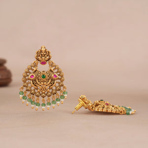 Elegant stone drop antique gold maa lakshmi earring I Temple Jewellery
