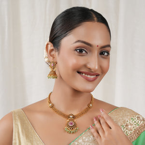 Stunning antique gold traditional stone necklace set with jhumka earring