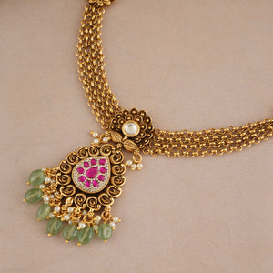 Stunning antique gold traditional stone necklace set with jhumka earring