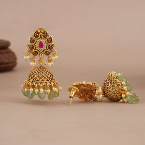 Stunning antique gold traditional stone necklace set with jhumka earring