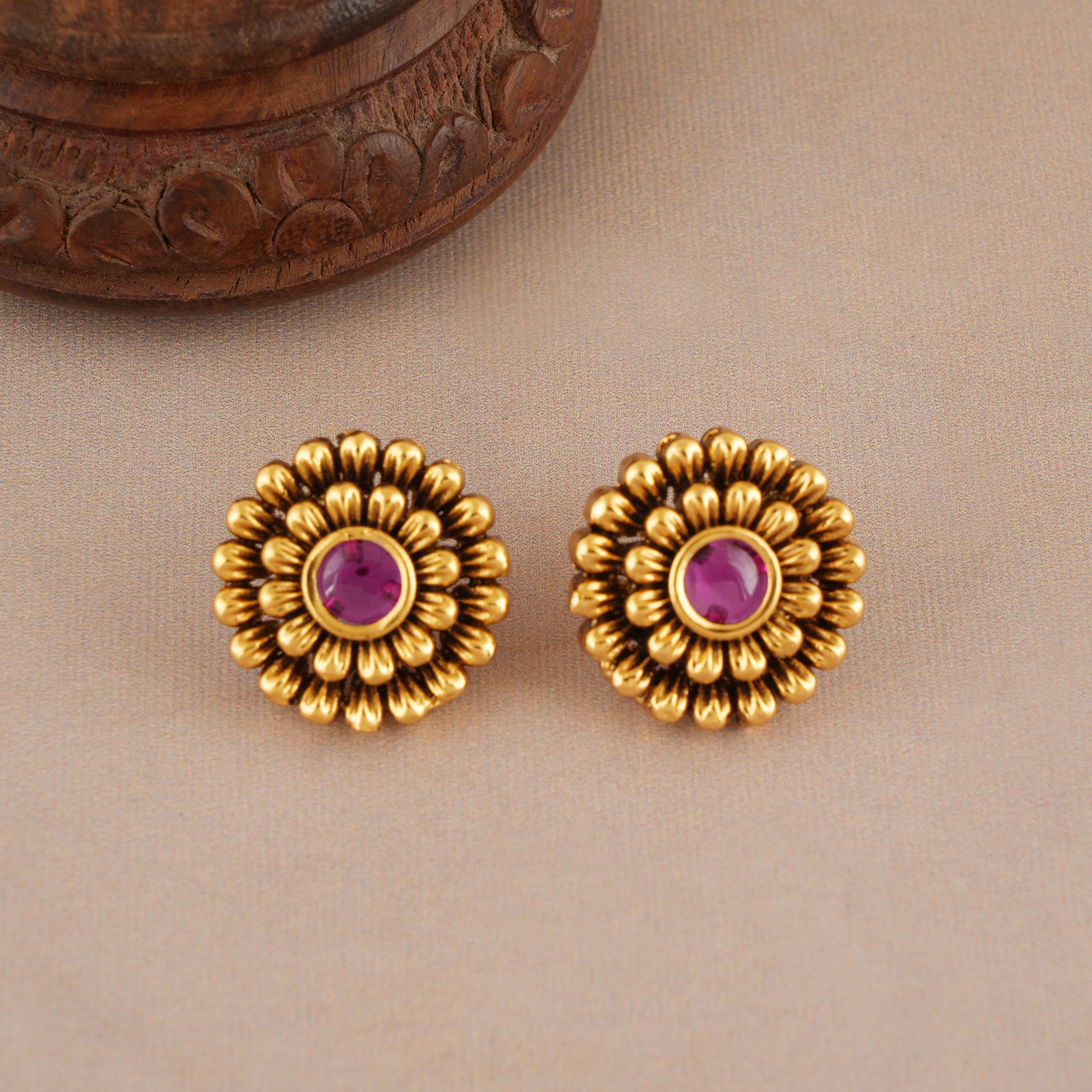Cute antique gold  ruby stone stud earring
