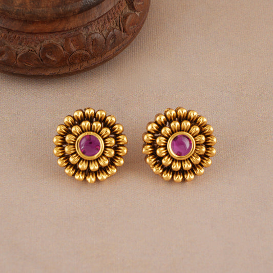 Cute antique gold  ruby stone stud earring
