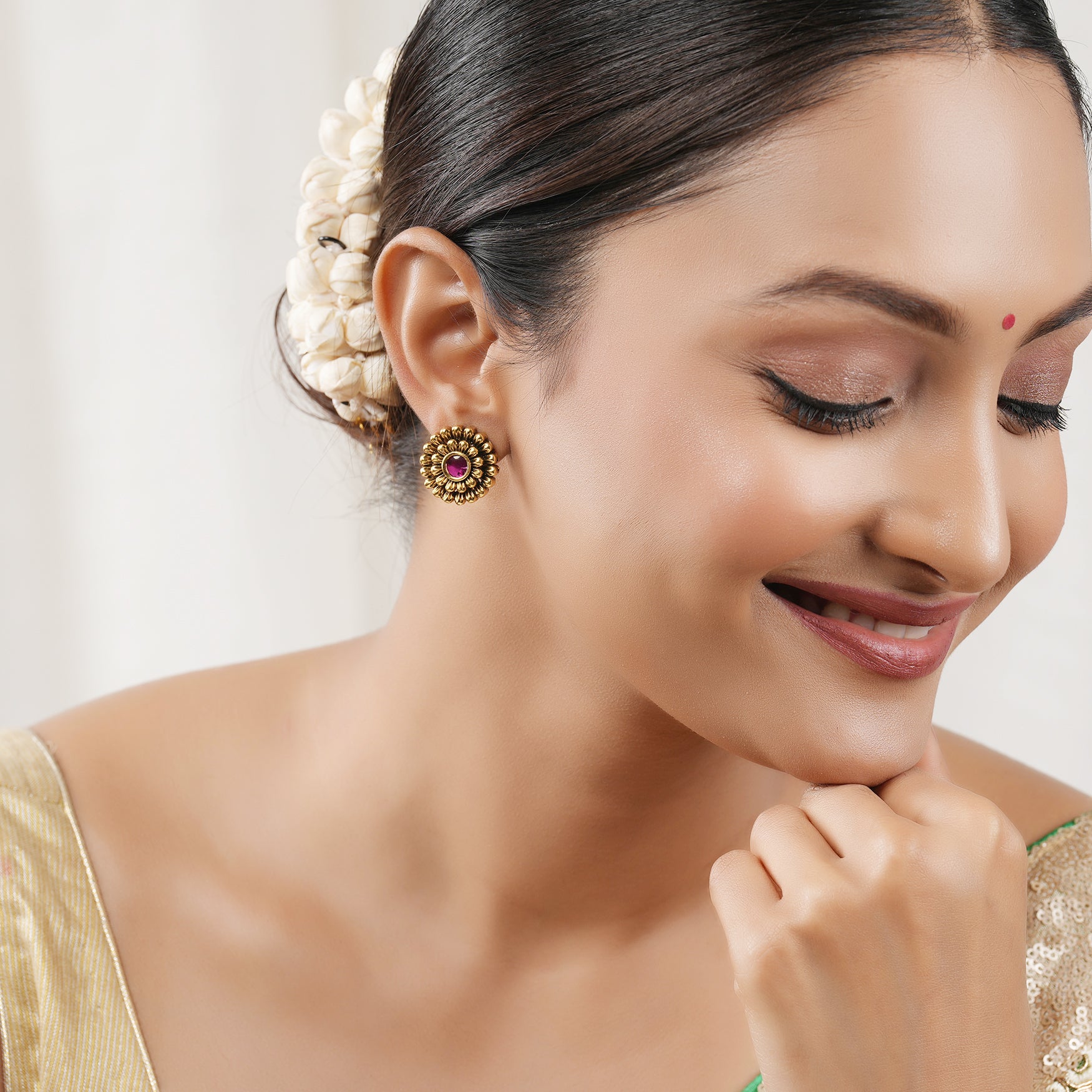 Cute antique gold  ruby stone stud earring