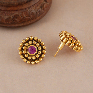 Cute antique gold  ruby stone stud earring