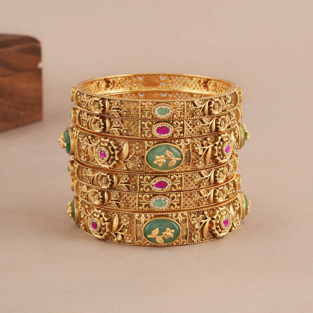 Gorgeous antique gold stone bangle set (set of 6)
