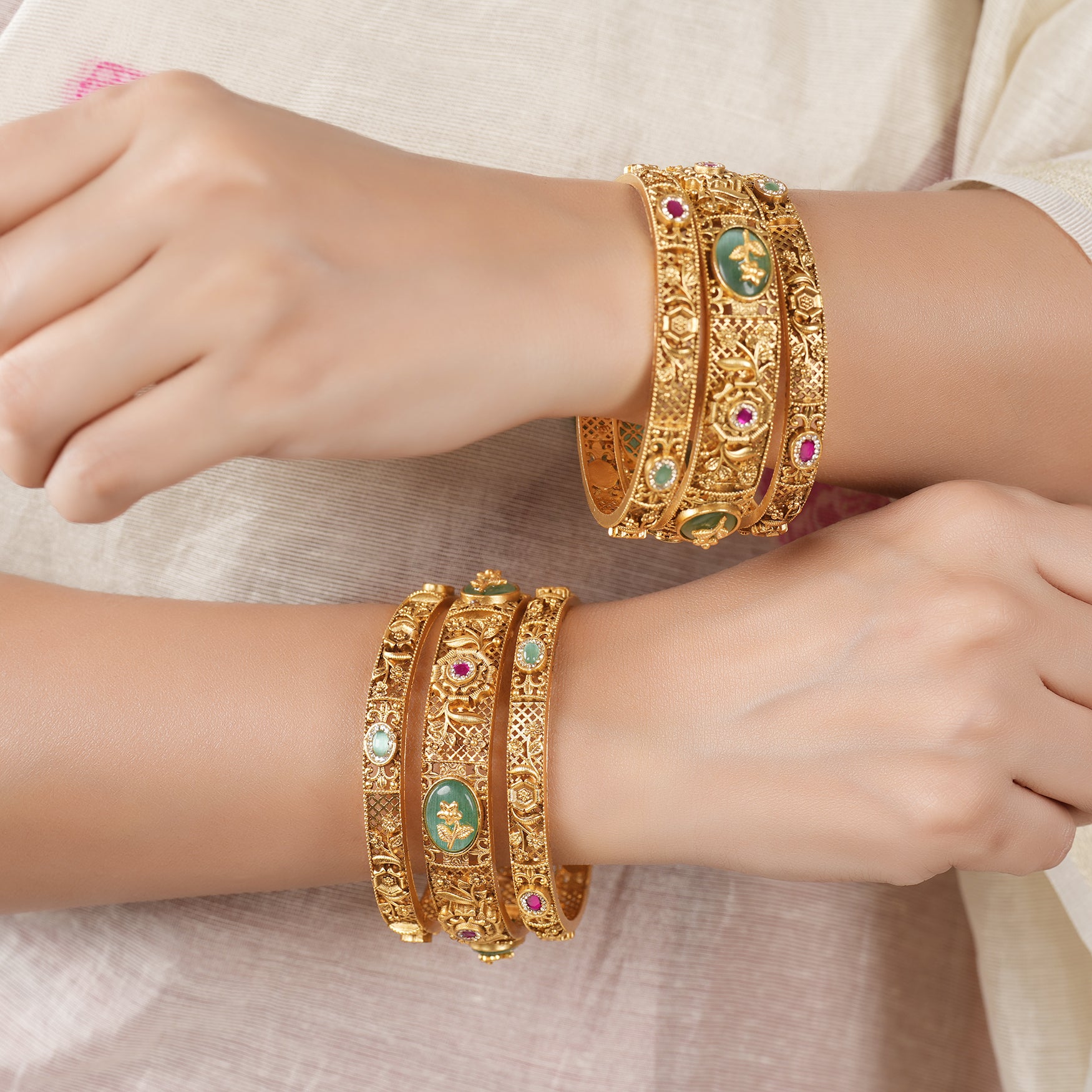 Gorgeous antique gold stone bangle set (set of 6)