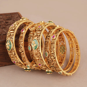 Gorgeous antique gold stone bangle set (set of 6)