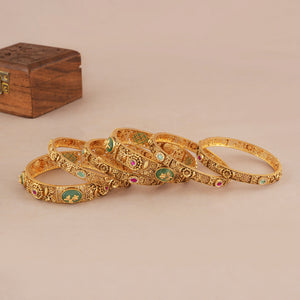 Gorgeous antique gold stone bangle set (set of 6)