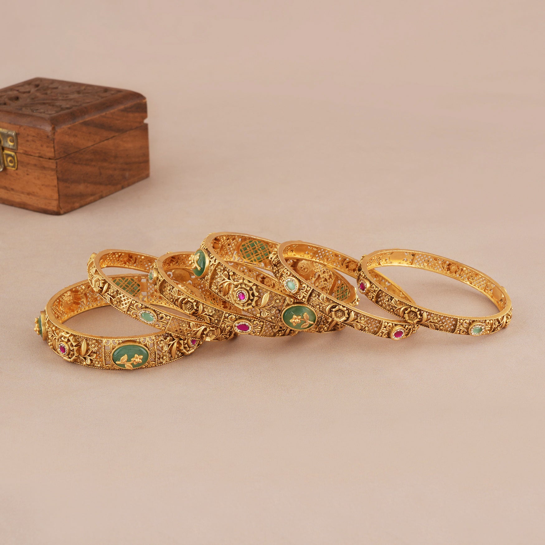 Gorgeous antique gold stone bangle set (set of 6)