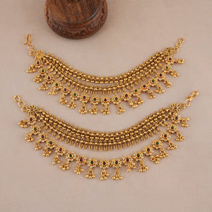 Stunning 3 line multicolor stone antique gold ear chain