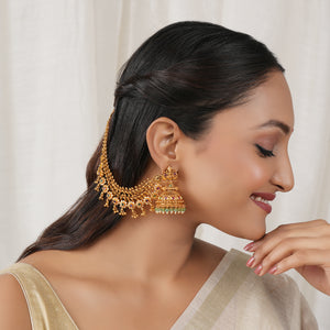 Stunning 3 line multicolor stone antique gold ear chain