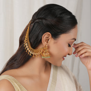 Stunning 3 line multicolor stone antique gold ear chain