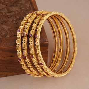 Elegant antique gold ruby stone bangle set ( set of 4)