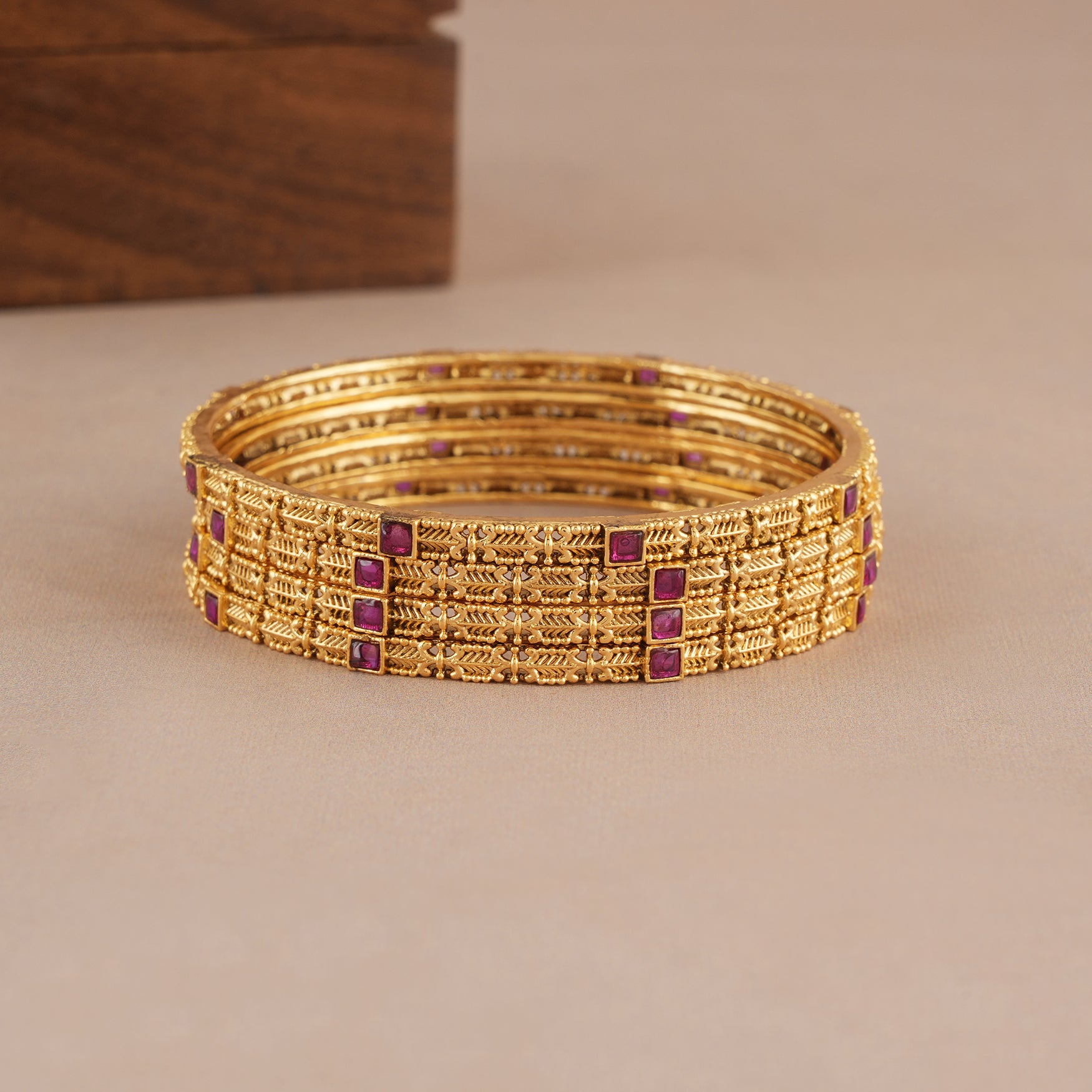 Elegant antique gold ruby stone bangle set ( set of 4)