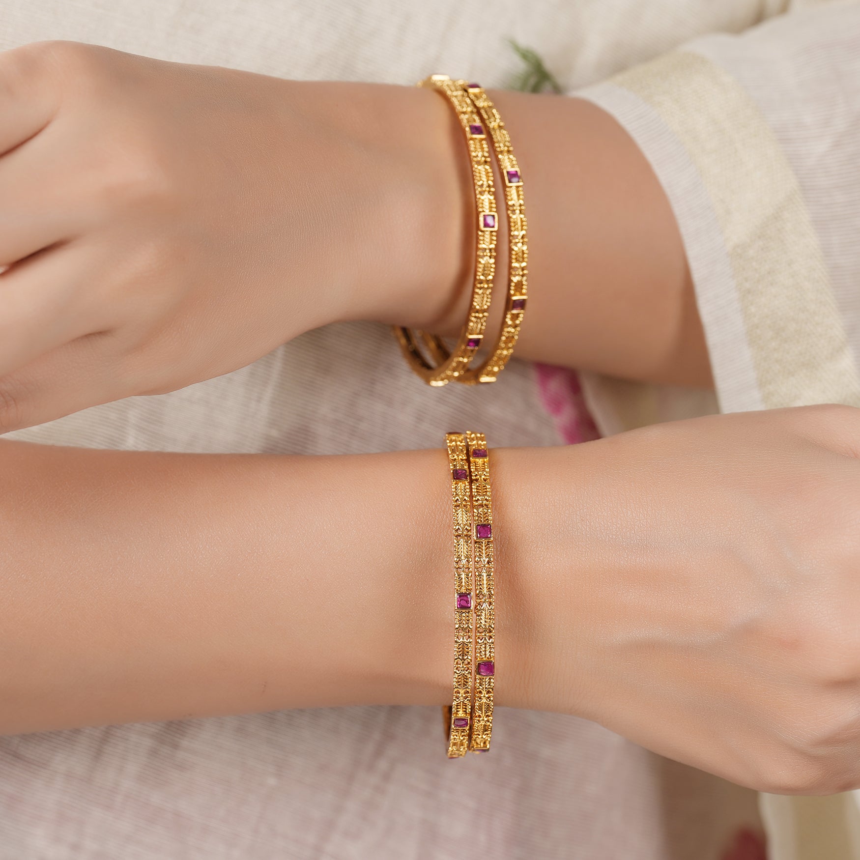 Elegant antique gold ruby stone bangle set ( set of 4)