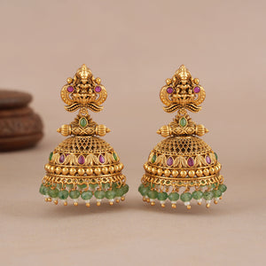Gorgeous antique gold traditional maa lakshmi stone jhumka earring
