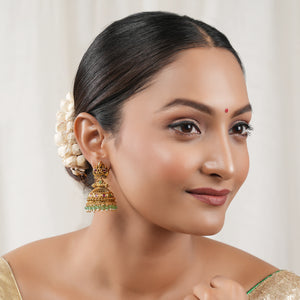 Gorgeous antique gold traditional maa lakshmi stone jhumka earring