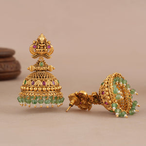 Gorgeous antique gold traditional maa lakshmi stone jhumka earring