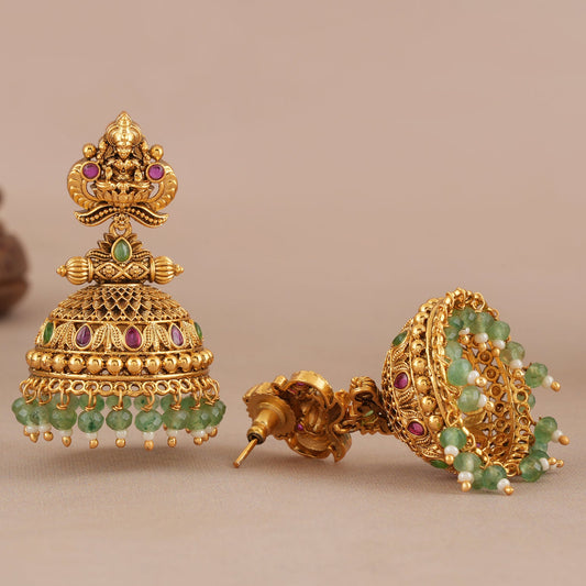 Gorgeous antique gold traditional maa lakshmi stone jhumka earring